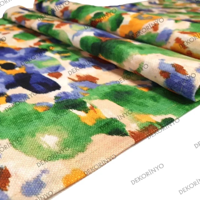 Sulu Boya Batik Çiçekler Desenli Runner