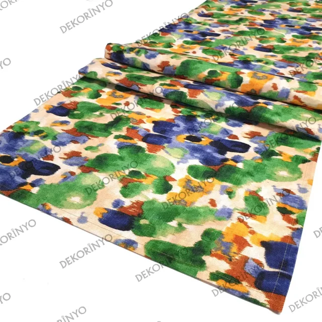 Sulu Boya Batik Çiçekler Desenli Runner