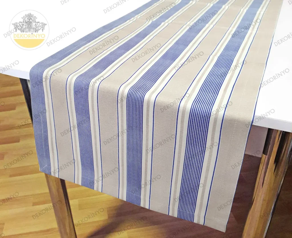 Sütlü Kahve Zemin Lacivert Çizgili Runner