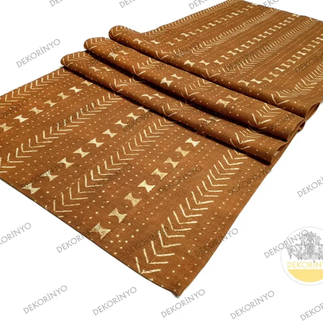 Taba Renkli Aztek Motifli Runner