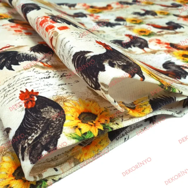 Horoz ve Tavuk Desenli Dekoratif Runner