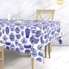 Bleu Blanc Vazo Desenli Masa Örtüsü