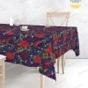 Kırmızı Yılbaşı Çiçekleri Desenli Masa Örtüsü