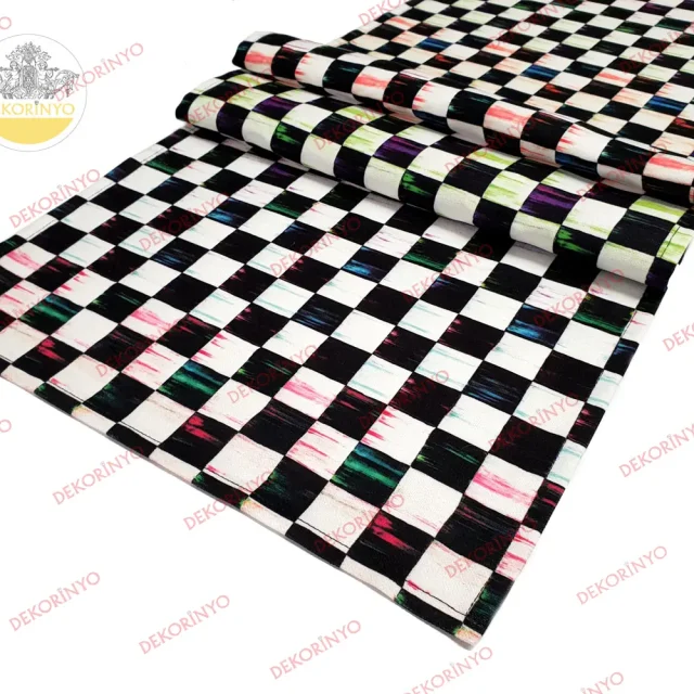 Yağlı Boya Dama Desenli Runner