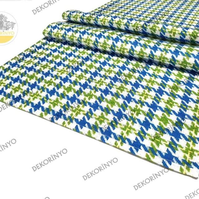 Mavi Yeşil Kaz Ayağı Desenli Runner