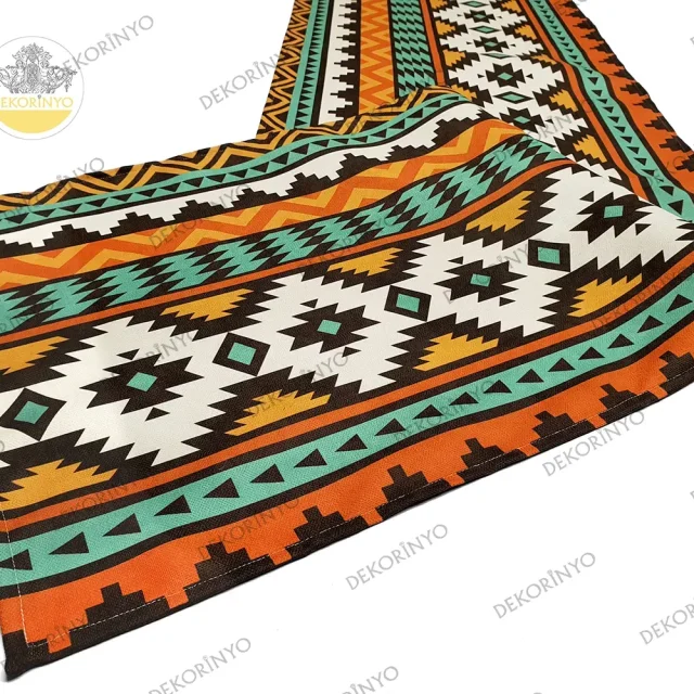 Etnik Kilim Baklavalı Çizgili Runner