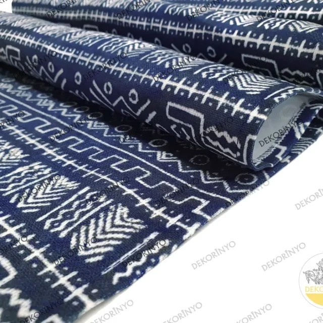 İndigo Aztek Desenli Dekoratif Runner