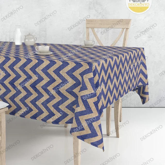 Çuval Zeminli Zigzag Desenli Masa Örtüsü