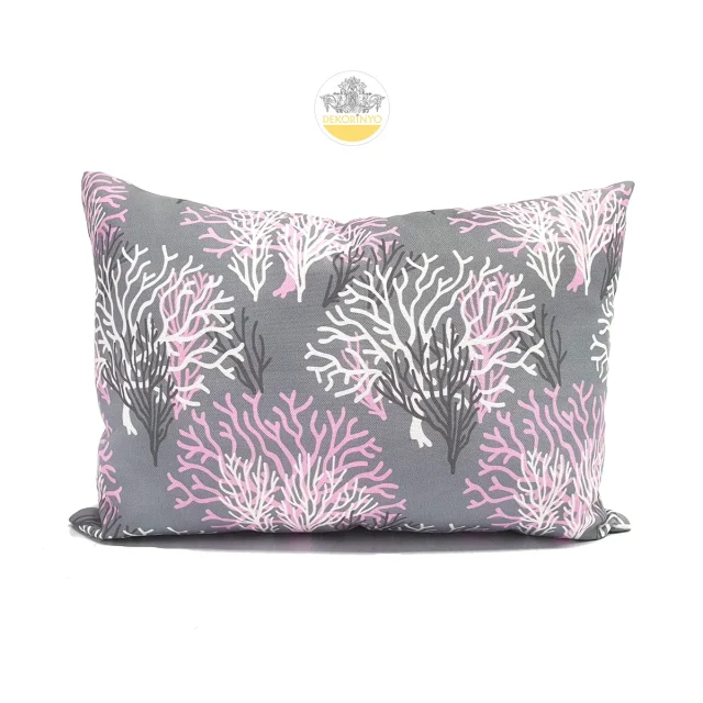 Beyaz Sarı Mercan Desenli Dikdörtgen Kırlent