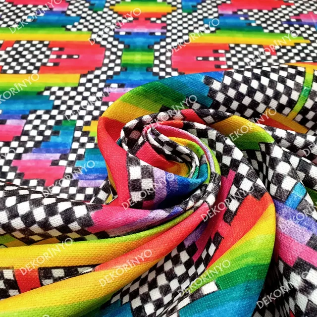 Rengarenk Piksel Pastel Boya Efektli Kumaş