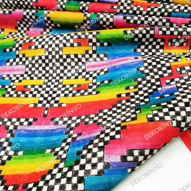 Rengarenk Piksel Pastel Boya Efektli Kumaş