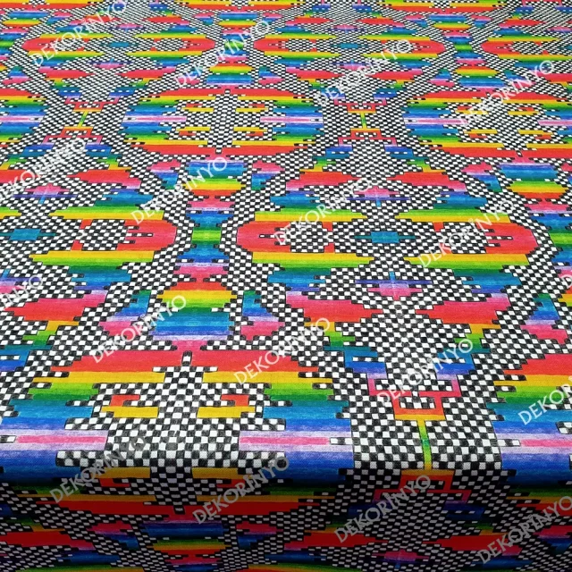 Rengarenk Piksel Pastel Boya Efektli Kumaş