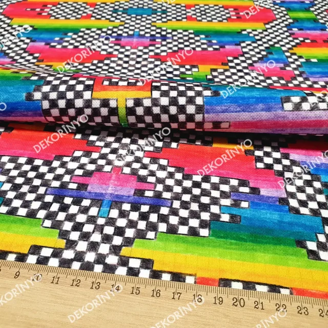 Rengarenk Piksel Pastel Boya Efektli Kumaş