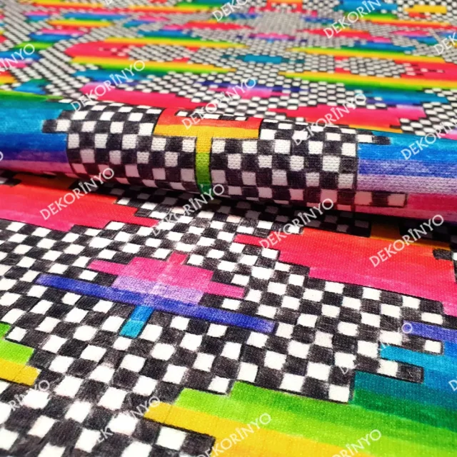 Rengarenk Piksel Pastel Boya Efektli Kumaş