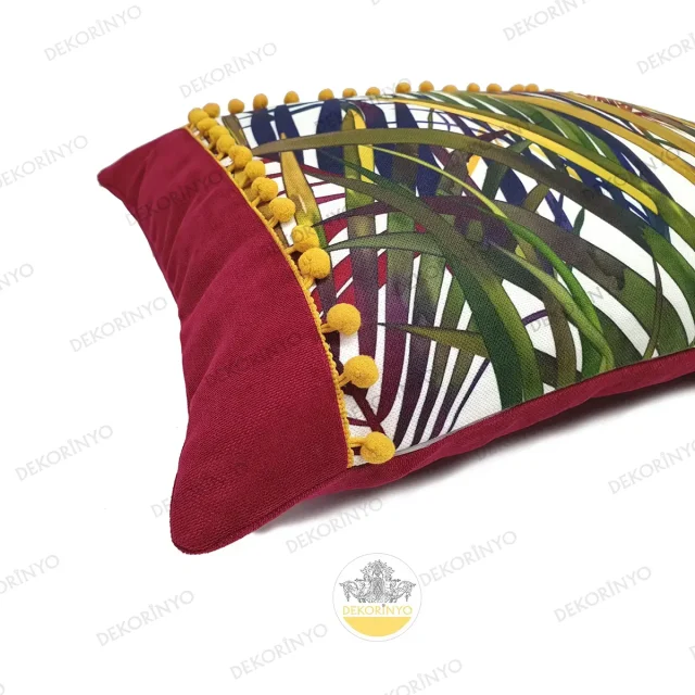 Renkli Palmiye Yaprakları Desenli Dikdörtgen Kırlent