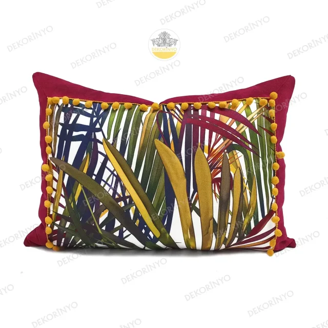 Renkli Palmiye Yaprakları Desenli Dikdörtgen Kırlent