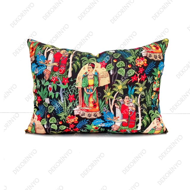 Siyah Frida Bahçesi Temalı Kırlent