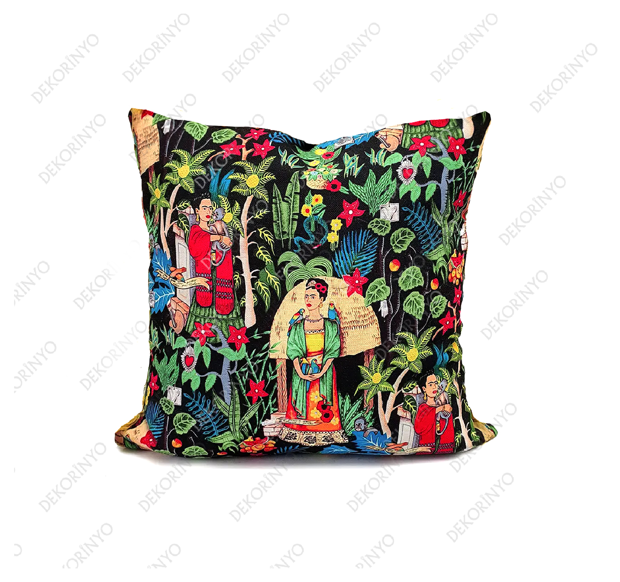 Siyah Frida Bahçesi Temalı Kırlent