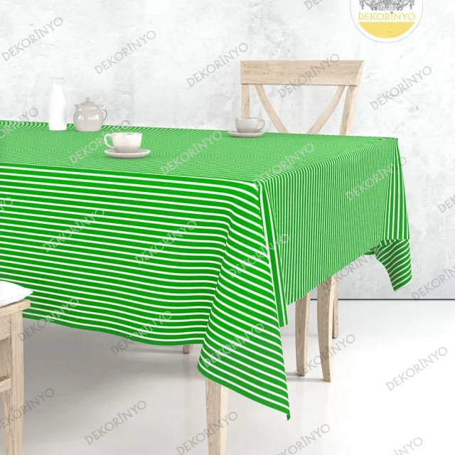 Yeşil Beyaz Çizgili Masa Örtüsü