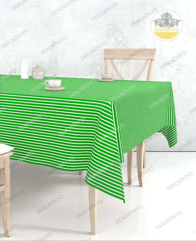 Yeşil Beyaz Çizgili Masa Örtüsü