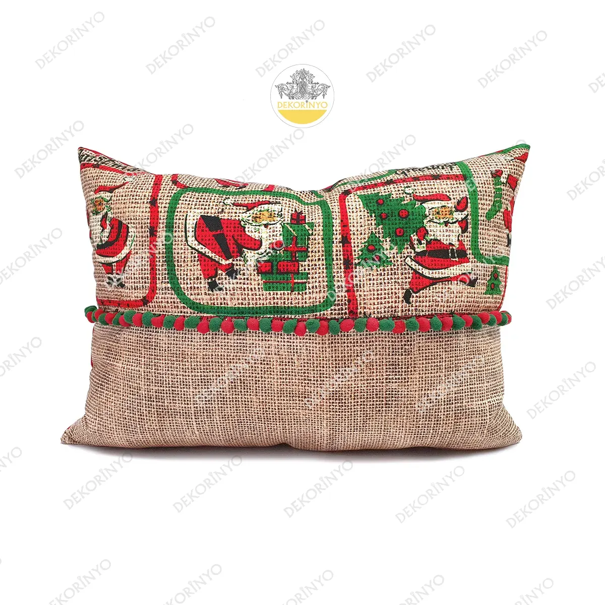 Jüt Görünümlü Noel Baba Desenli Kırlent