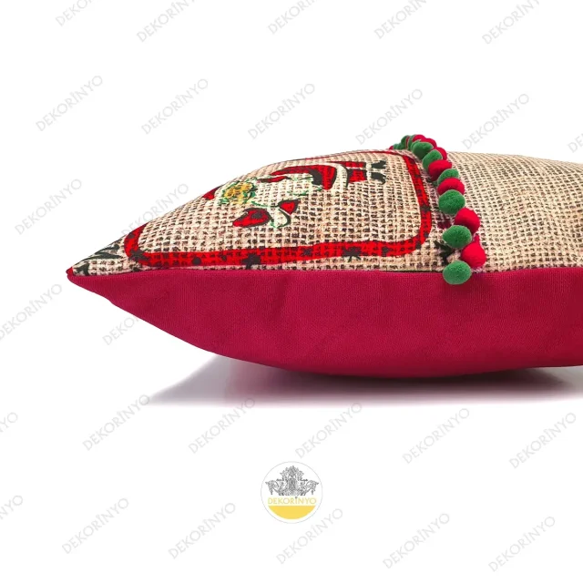 Jüt Görünümlü Noel Baba Desenli Kırlent