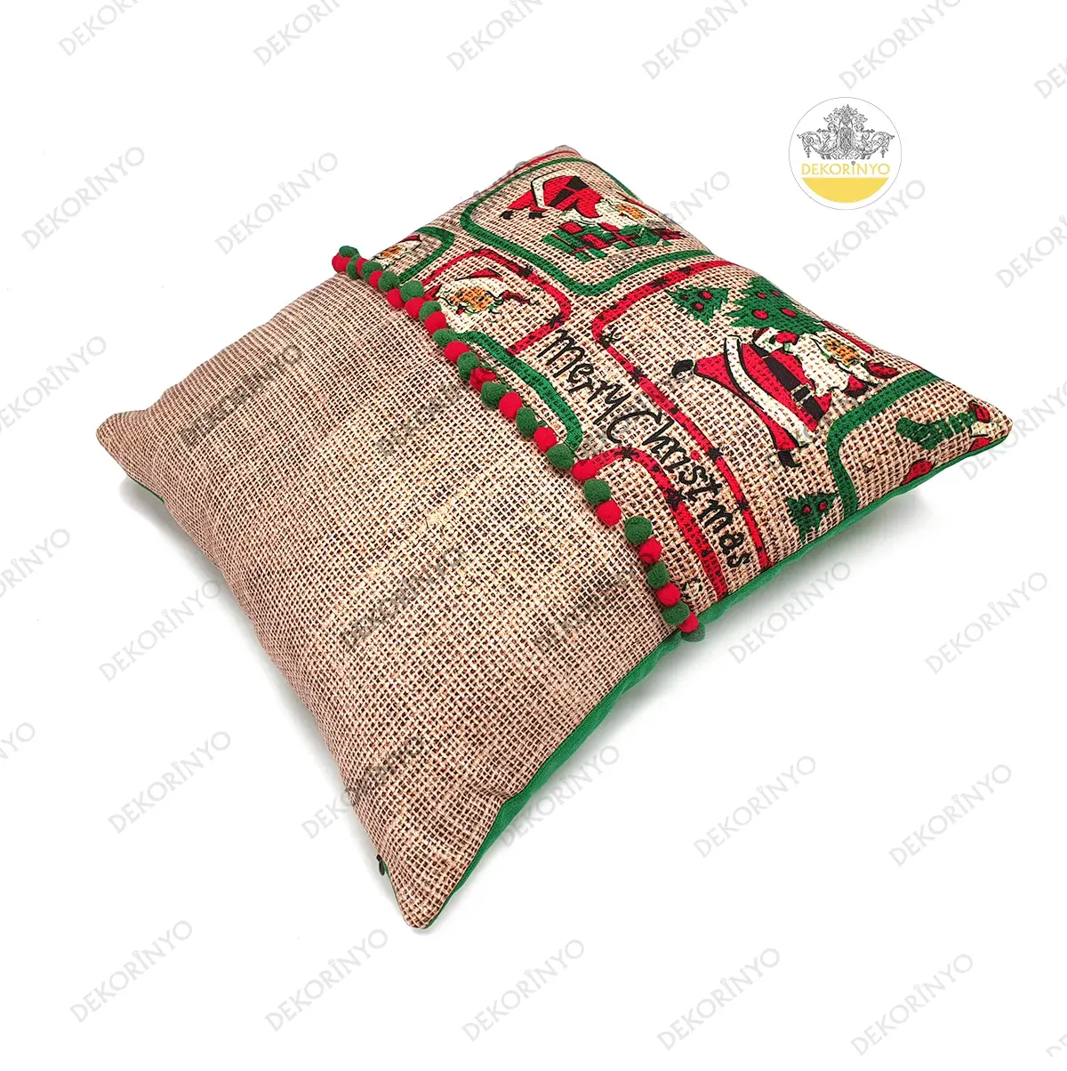 Jüt Görünümlü Noel Baba Desenli Kırlent