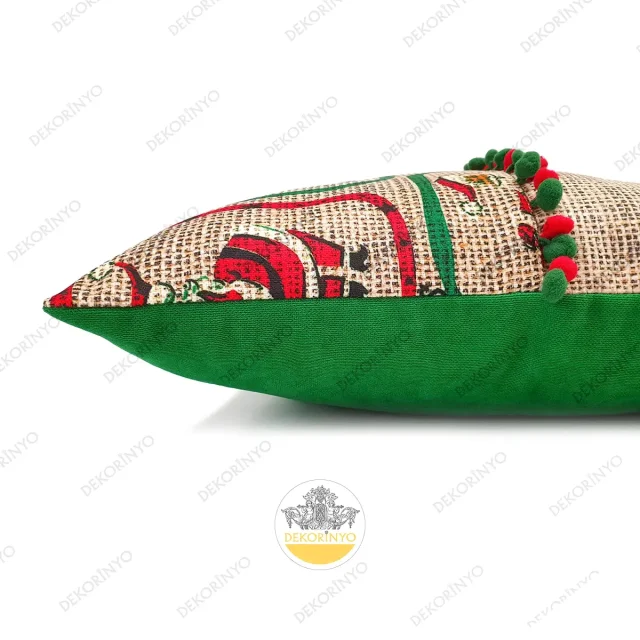 Jüt Görünümlü Noel Baba Desenli Kırlent