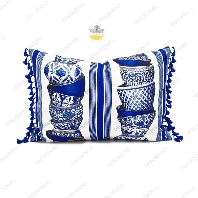 Bleu Blanc Kase Motifli Kırlent