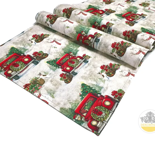 Yılbaşı Arabaları ve Kardan Adam Desenli Runner