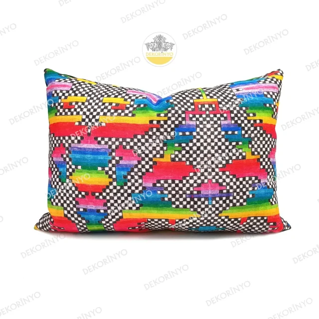 Rengarenk Piksel Pastel Boya Desenli Kırlent