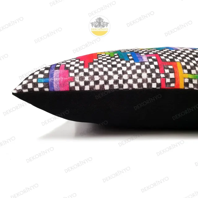 Rengarenk Piksel Pastel Boya Desenli Kırlent