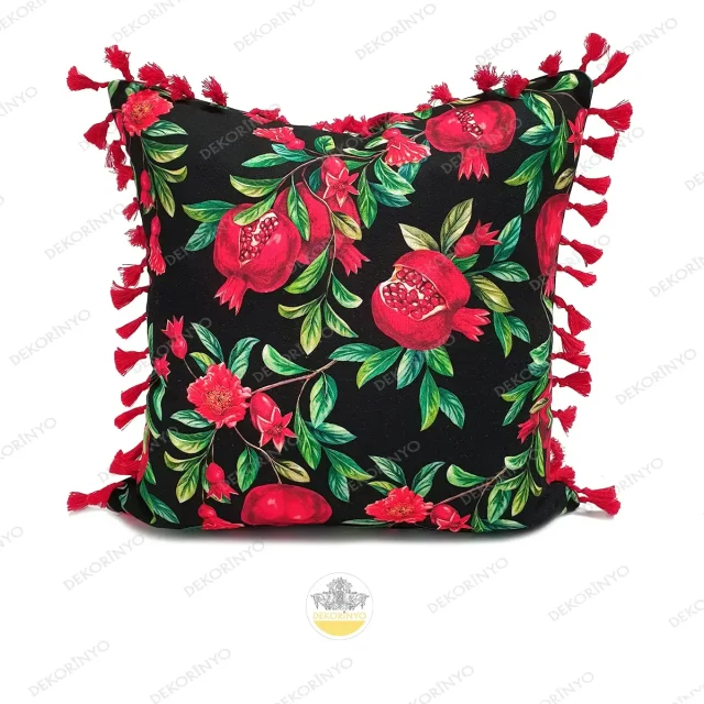 Siyah Zemin Nar Desenli Kırlent