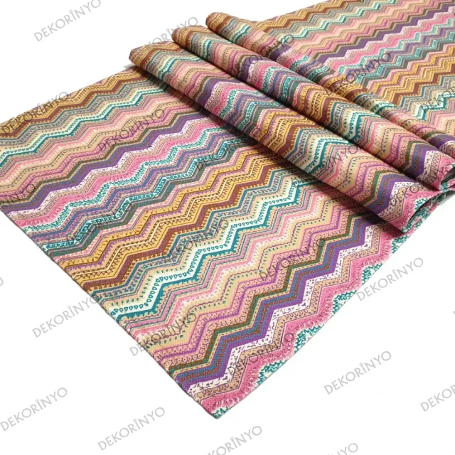 Etnik Renkli Zigzag Motifli Runner