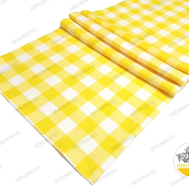 Sarı Pötikare Desenli Dekoratif Runner