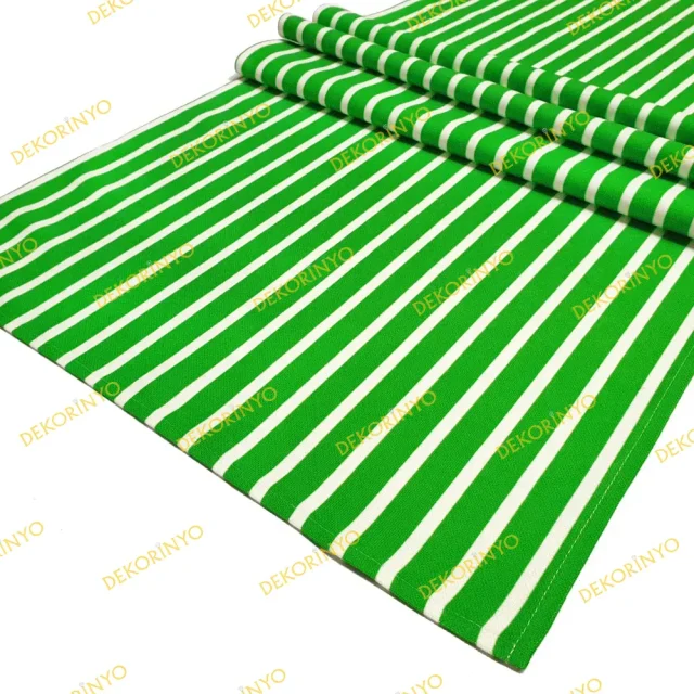 Yeşil Beyaz Çizgili Dekoratif Runner