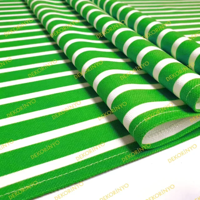 Yeşil Beyaz Çizgili Dekoratif Runner