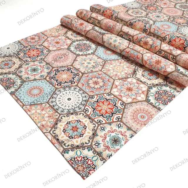 Etnik Altıgen Motifler Desenli Runner