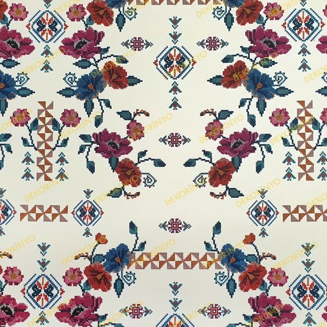 Etamin Çiçek Motifli Döşemelik Kumaş