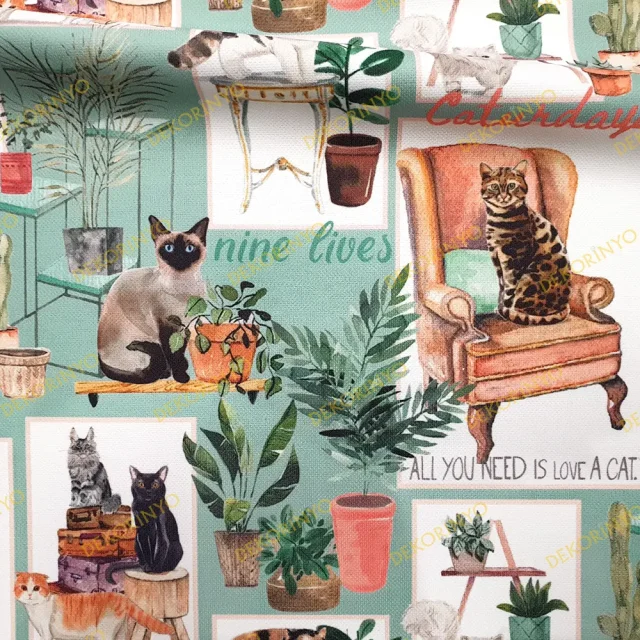 Sevimli Ev Kedileri Temalı Kumaş