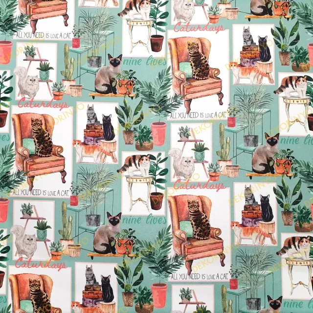 Sevimli Ev Kedileri Temalı Kumaş