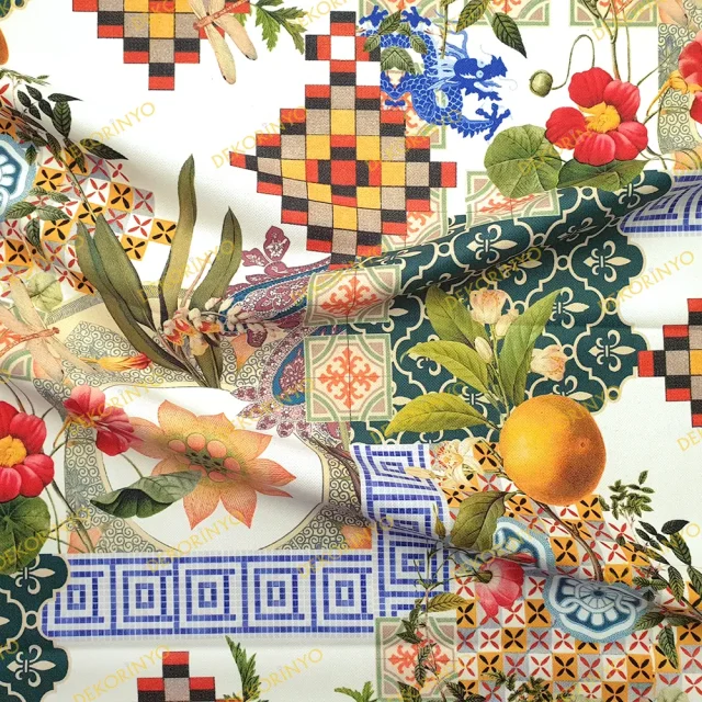 Marakeş Portakalları ve Çiçekler Temalı Kumaş