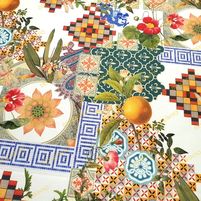 Marakeş Portakalları ve Çiçekler Temalı Kumaş