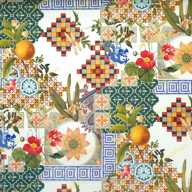 Marakeş Portakalları ve Çiçekler Temalı Kumaş