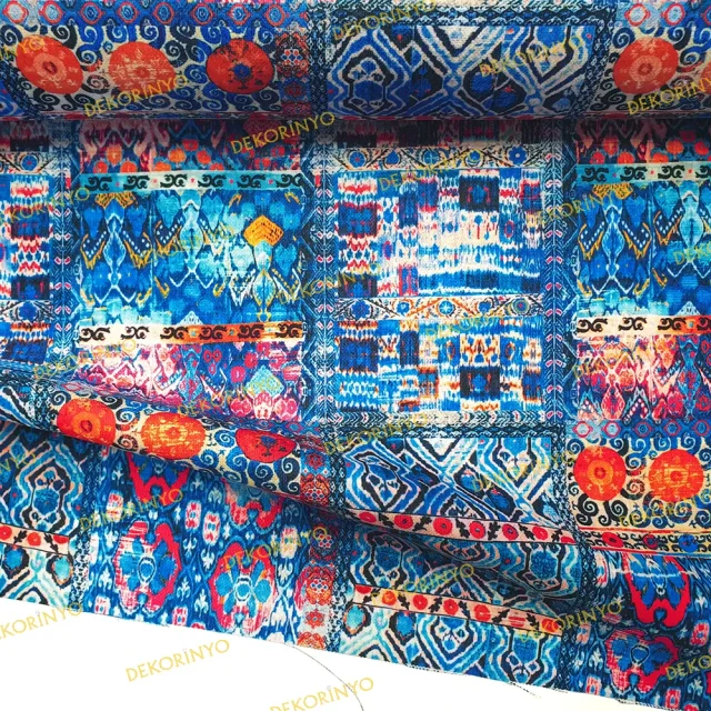 Mavi Kilim Motifli Döşemelik Kumaş