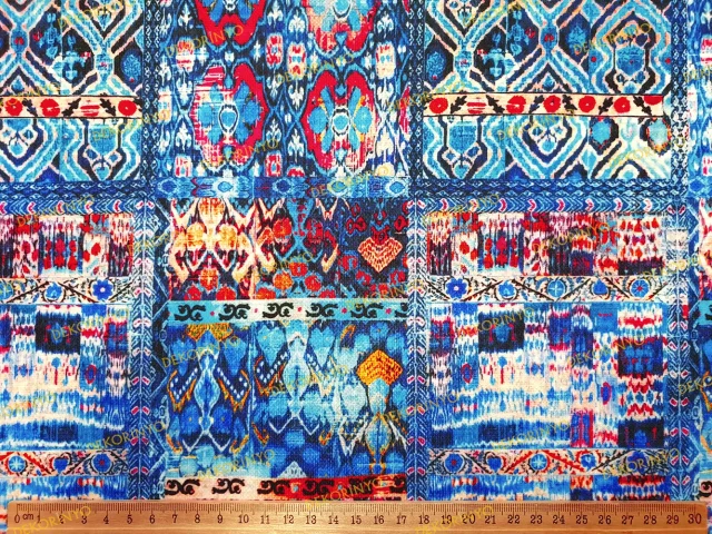 Mavi Kilim Motifli Döşemelik Kumaş