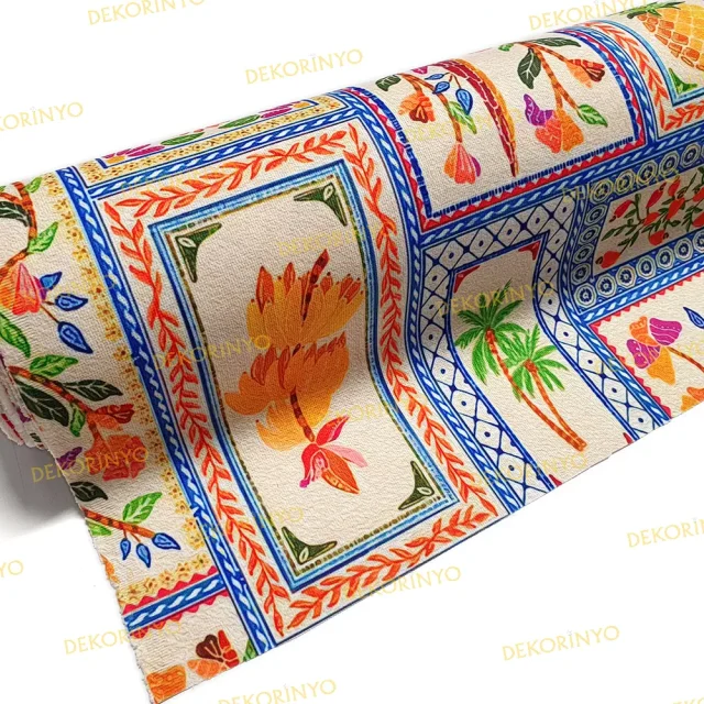 Fas Motifleri ve Tropik Kuşlar Temalı Kumaş