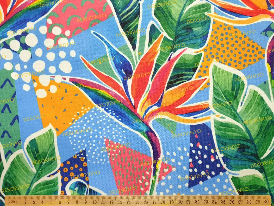 Soft Neon Tropikal Çiçekler Desenli Kumaş