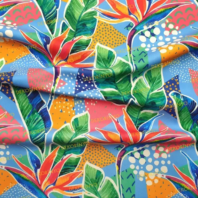 Soft Neon Tropikal Çiçekler Desenli Kumaş