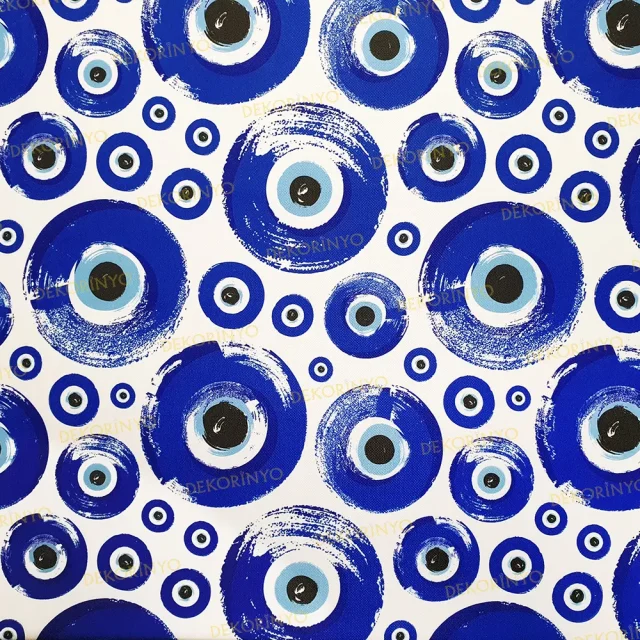 Beyaz Zemin Nazar Boncuğu Desenli Kumaş